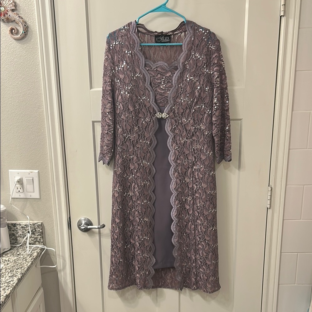 Alex Evenings 2 Piece Mid Length Formal Dress with 3/4 Sleeved Cover